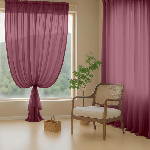 Extra Wide Sheer Curtains for Windows 108 inches Long (59"W x 108"L (Pack of 2) / Burgundy)