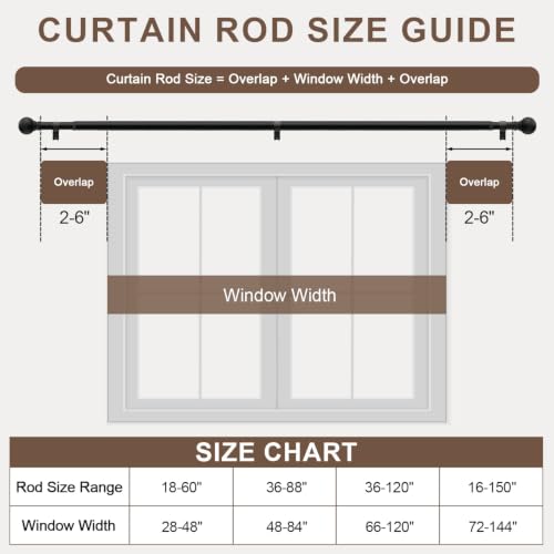 Matte Black Curtain Rods for Windows 66 (Matte Black / 16"-120"|1 Pack)
