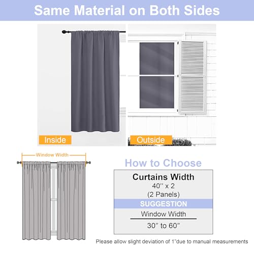 Ava Grey Blackout Curtains for Bedroom 72 Inch Length 2 Panels Set (Grey / 40"W x 72"L (Pack of 2))