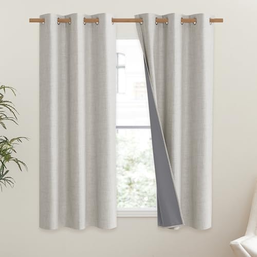 Snowbound Vintage Linen 100% Blackout Curtains for Dining Room (42"W x 45"L (Pack of 2) / Snowbound)