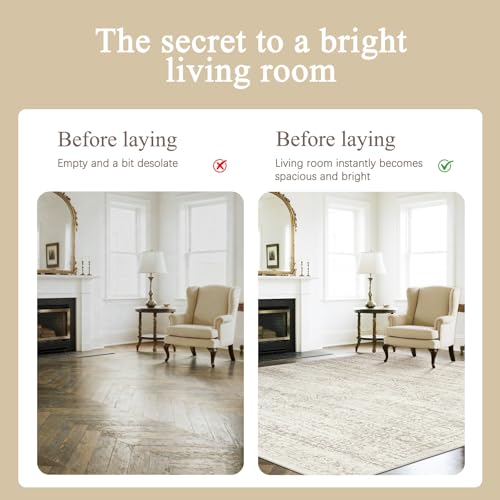 Washable Rugs 8x10 Area Rugs for Living Room (8' x 10' (Rectangular) / Beige-ivory-cream-brown-camel)
