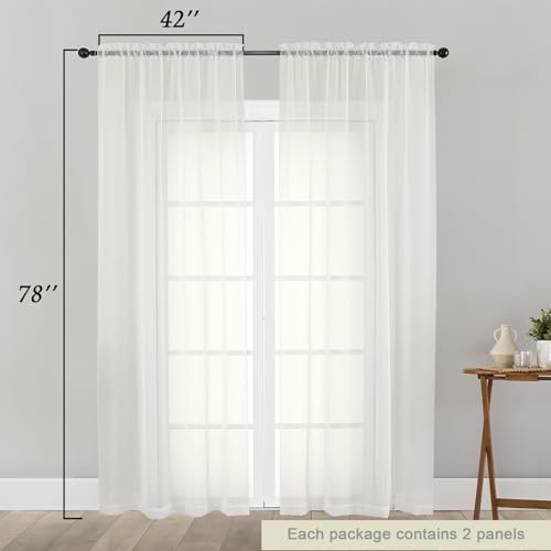 Ivory Sheer Curtain for Bedroom Living Room 78 Inches Long 2 Panels Set (Ivory / 42"W x 78"L (Pack of 2))