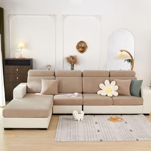 Sofa Covers Couch Covers for Sofa Pet Friendly Couch Cushion Covers Universal Sofa Covers Washable Stretch Slipcovers for Sectional Sofa (Texture Light Coffee / Back Cover L)