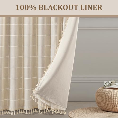 Boho Blackout Plaid Curtains 84 Inch Drapes Linen Blend 2 Panels (Plaid / 52"W x 84"L (Pack of 2))