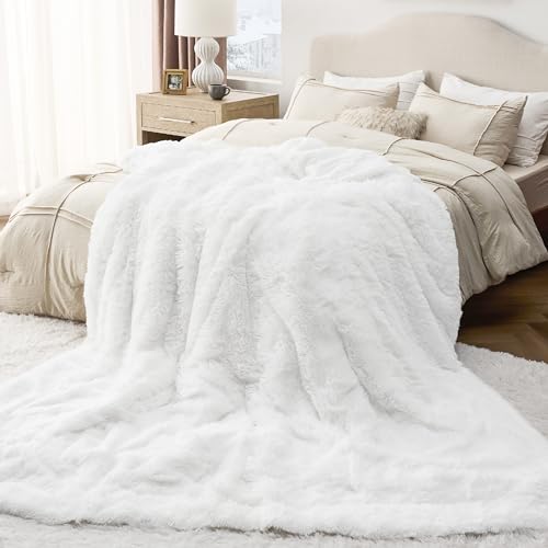 Faux Fur Fluffy Sherpa Fleece Queen Bed Blanket White 60"x80" (08- White / Queen (90" X 90"))