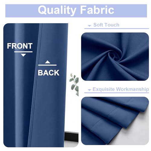 Ava Royal Blue Short Blackout Curtains for Bedroom 45 Inches Long 2 Panels Set (Royal Blue / 40"W x 45"L (Pack of 2))