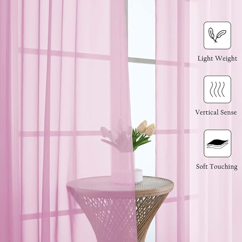Light Pink Sheer Curtains for Bedroom 84 Inches Long 2 Pcs (Light Pink / 59"W x 84"L (Pack of 2))