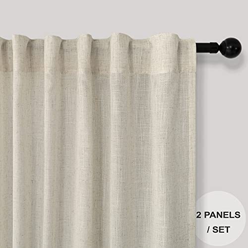 Beige Boho Curtains 58 Inches Long for Living Room Bedroom 2 Panel Linen Back Tab Modern Farmhouse Window Curtain Privacy Semi Sheer Flax Linen Drape Pinch Pleated Look Curtain 52 x 58 Length (52"W x 58"L (Pack of 2) / Linen)