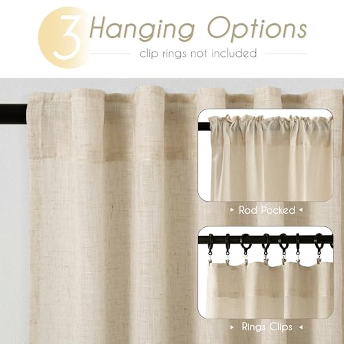 Greyish Beige Linen Curtain 84 inch Length 2 Panels Set Back Tab Light Filtering Living Room Curtain Drapes Home Office Modern Minimalist Decor Farmhouse Boho Neutral Semi Sheer Curtain 84 inch Long (Greyish Beige / 52"W x 84"L (Pack of 2))