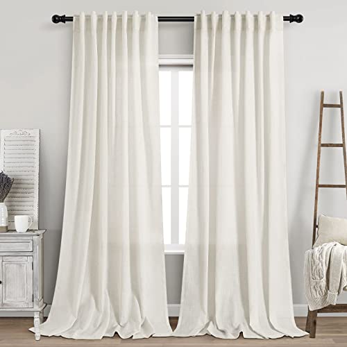 2 Panels Set Cream Linen Curtains 105 inches Long for Living Room Extra Long Back Tab Curtains Neutral Farmhouse Light Filtering Semi Sheer Linen Drapes Ceiling to Floor for Large Window Ivory (52"W x 105"L (Pack of 2) / Natural)