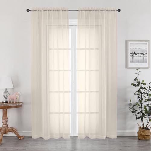 Cream Sheer Curtains 78 inches Long 2 Panels Set for Bedroom Living Room (Cream / 42"W x 78"L (Pack of 2))