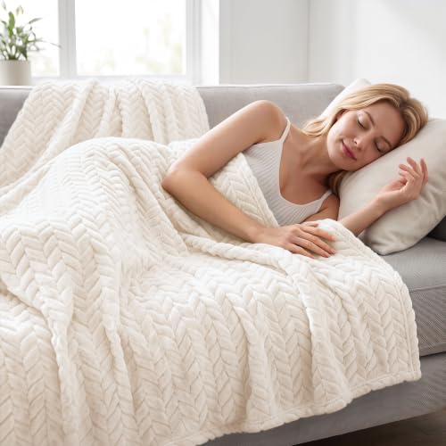 Soft Fleece Bed Blanket Queen Size (Off White / Queen ( 90x90 IN ))