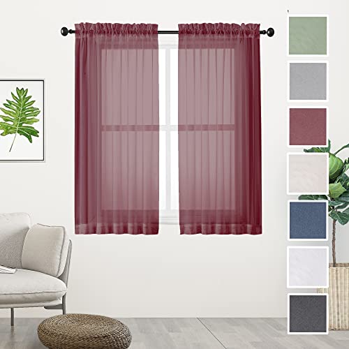 Short Sheer Curtains 45 Inches Length 2 Pieces (Burgundy / 42"W x 45"L (Pack of 2))