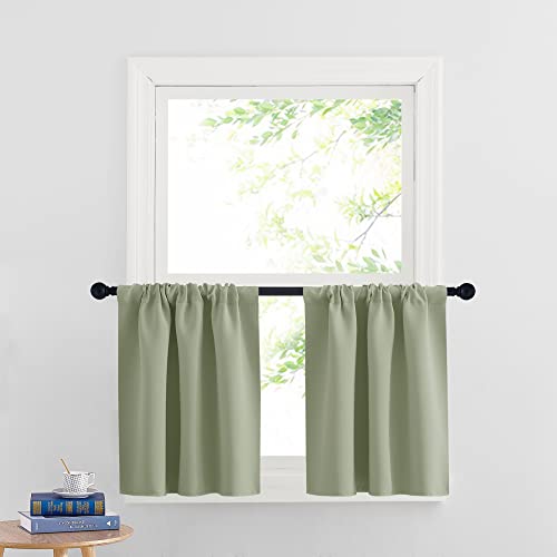 Cafe Blackout Curtains 24 inch Length (Sage Green / 29"W x 24"L (Pack of 2))
