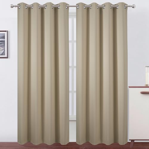 Blackout Curtains 52 x 120 Inch Long Beige Curtains Set of 2 Panels Room Darkening Curtains for Bedroom and Living Room (Beige / 52"W x 120"L (Pack of 2))