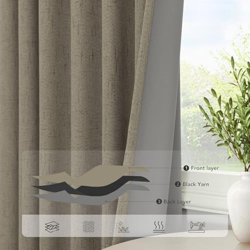 108 Inch Curtains 2 Panel Set Burg Modern Earthy Earth Tone Decorative Dark Out Taupe Curtain for Bedroom Heat Cold Blocking Window Coverings 9ft High Ceiling Drapes for Living Room Back Tab (Dark Taupe / 52"W x 108"L (Pack of 2))