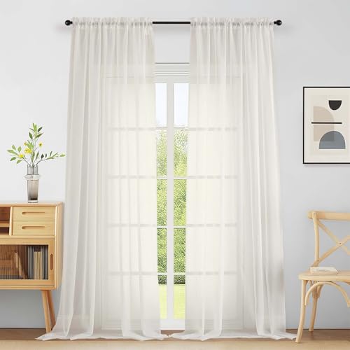 Extra Wide Ivory Sheer Curtains for Window 96 Inches Long 2 Panels Set (59"W x 96"L (Pack of 2) / Ivory)