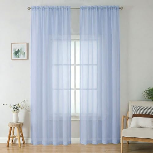 Sheer Curtains 96 inches Long 2 Panels Set for Living Room (Demin / 42"W x 96"L (Pack of 2))