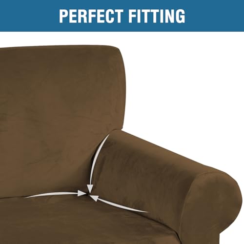 Stretch Velvet Sofa Covers for 3 Cushion Couch Covers Furniture Protector Soft with Non Slip Elastic Bottom (Bronze Brown / Sofa L)