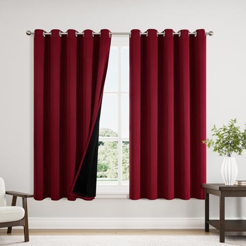 100% Blackout Curtains for Bedroom 63 Inches Long 2 Panels Set (60"W x 63"L (Pack of 2) / Burgundy)
