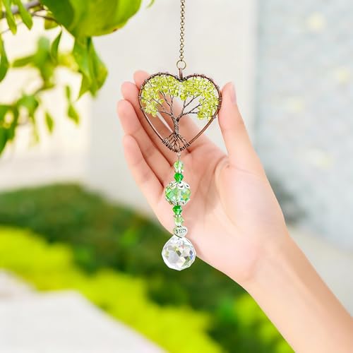 Green Tree of Life Crystal Suncatcher Car Rear View Mirror Charm Decor (Green)