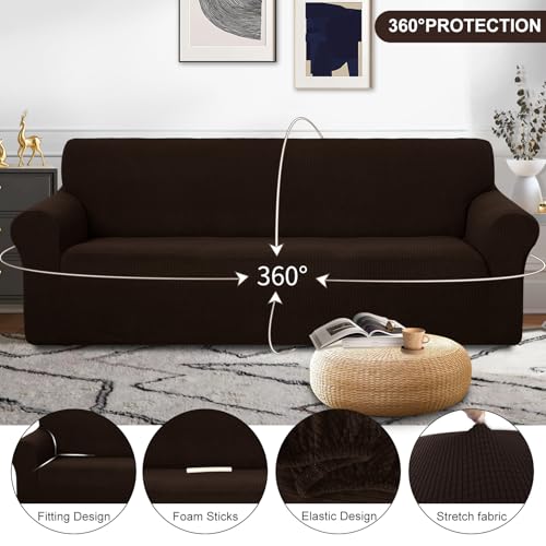 4 Seater Stretch Couch Cover for 3 Cushion Sofa (Chocolate / Xxl Sofa)