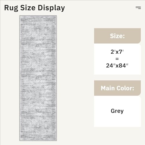 Runner Rug 2x7 Washable Non (Grey / 2' x 7' (Runner))