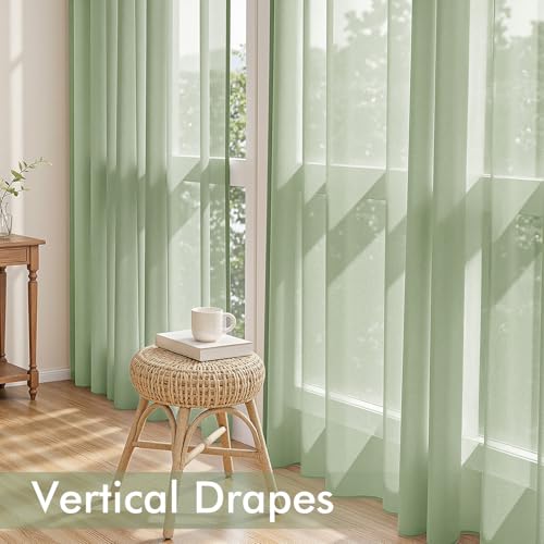 Sage Green Sheer Curtains 108 Inches Long 4 Panels 42 x 108 Inches (42"W x 108"L (Pack of 4) / Sage Green)