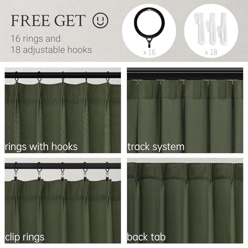 90 Inches Long Linen Curtains for Living Room 2 Panels Set (Olive Green / 40"W x 90"L (Pack of 2))