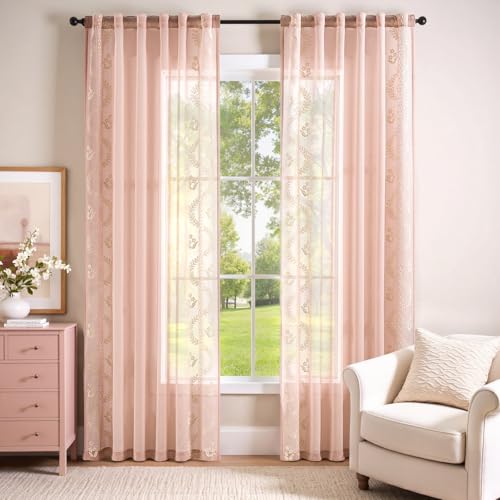 Floral Sheer Curtains (S | Pink / 50"W x 84"L (Pack of 2))