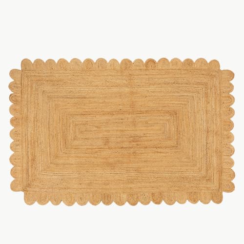 Scalloped Jute Area Rug 6X9ft Natural Handwoven Farmhouse Rug Large (Natural / 6' x 9' (Rectangular))