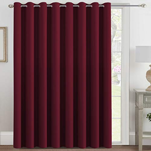 Blackout Patio Curtains 100 x 108 Inches for Sliding Door Christmas Curtains Extral Wide Curtain Panels Thermal Insulated Room Divider (100"W x 108"L (Pack of 1) / Burgundy Red)