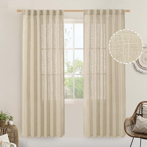 Light Filtering Linen Curtains 80 inches Long for Bedroom (Linen / 52"W x 80"L (Pack of 2))