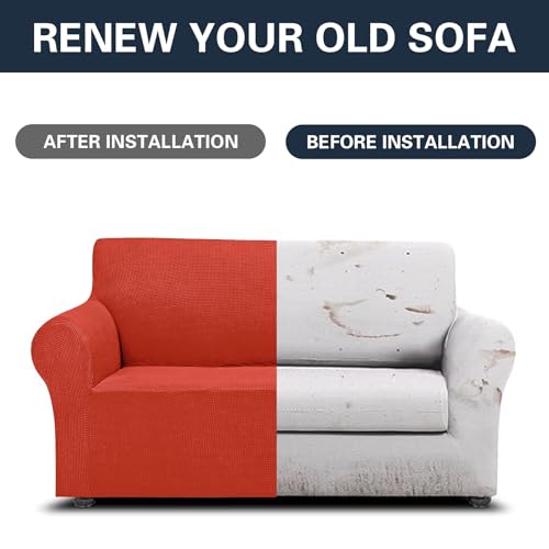 2026 New Stretch Loveseat Sofa Slipcovers Couch Cover for 2 Cushion Furniture Protector Sofa Covers with Elastic Bottom Jacquard Fabric Small Checks for Pets (Pureed Pumpkin / Loveseat)