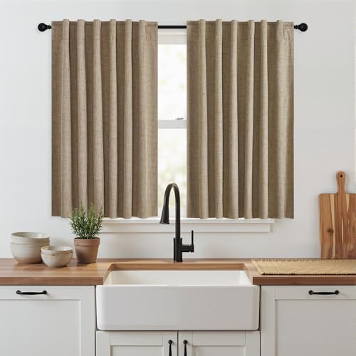 Burlap 100% Blackout Short Curtains 45 Inch Long for Small Window (Burlap / 52"W x 45"L (Pack of 2))