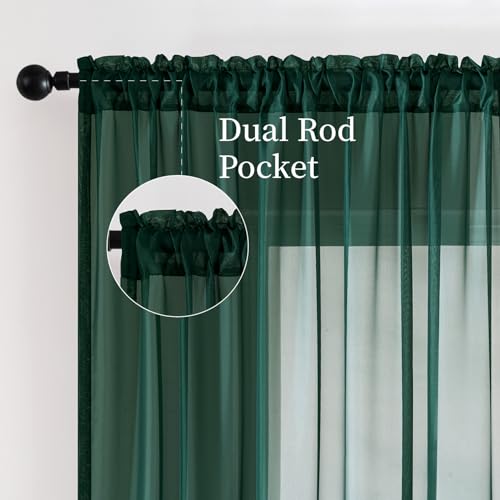 Hunter Green Sheer Curtains 54 X 54 Inches (Hunter Green / 54"W x 54"L (Pack of 2))