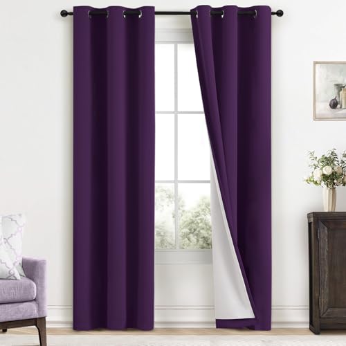 100% Blackout Curtains 38x84 inch Long Purple Window Drapes (Purple / 38"W x 84"L (Pack of 2))