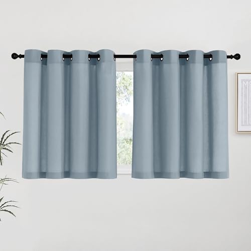 Stone Blue Linen Kitchen Curtains 36 inch Length (Stone Blue / 55"W x 36"L (Pack of 2))