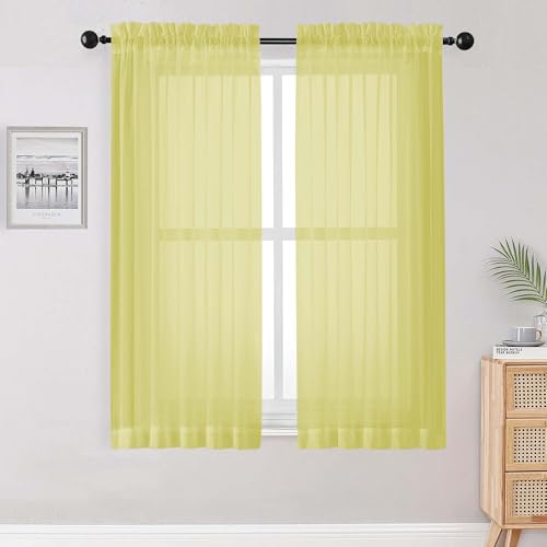 Sheer Lemon Curtains for Bedroom Living Room 63 Inch Length 2 Panels Set (Lemon Yellow / 42"W x 63"L (Pack of 2))