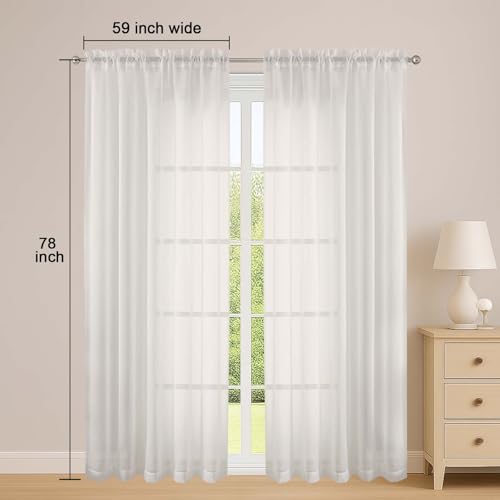 Ivory Sheer Curtains 78 Inches Long 2 Panels Set (Ivory / 59"W x 78"L (Pack of 2))