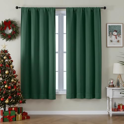 Ava Ever Green Blackout Curtains for Bedroom 63 Inch Length 2 Panels Set (Ever Green / 40"W x 63"L (Pack of 2))