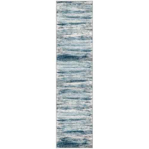 Modern Abstract Hallway Runner Rug (Blue / 2'8" x 10' (Runner))