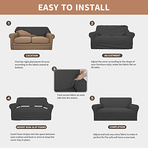 100% Waterproof Loveseat Couch Cover Stretch Jacquard Sofa Cover (Dark Gray / Loveseat)
