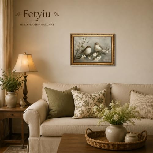 Gold Framed Wall Art Bird Wall Decor Pictures Vintage Prints 16x24in (Sparrow / 24"L x 16"W)