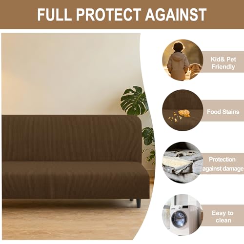 Stretch Futon Cover Armless Bed Slipcover (Brown / Futon)
