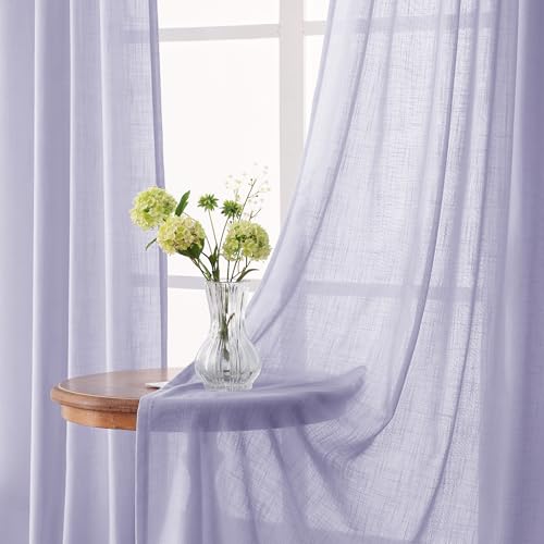 Lavender Semi Sheer Linen Purple Curtains 120 Inches Extra Long Ceiling to Floor for Purple Room Decor Back Tab Light Filtering Window Treatment Panels Drapes Luxury Elegant Sheer Violet (Purple / 52"W x 120"L (Pack of 2))