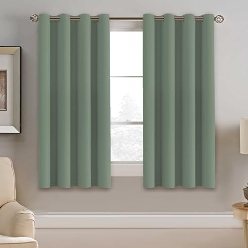 Blackout Curtain for Bedroom Thermal Insulated Window Treatment Curtain 54 inch Length Energy Saving Solid Grommet Top Blackout Drape (52"W x 54"L (Pack of 1) / Green Bay)