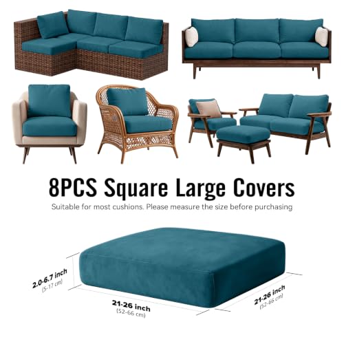 8Pcs Outdoor Cushion Covers (Petrol-blue / Square-large + Square)