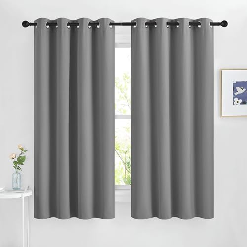 Silver Grey Blackout Curtains 63 inches Long for Bedroom (Silver Grey / 46"W x 63"L (Pack of 2))