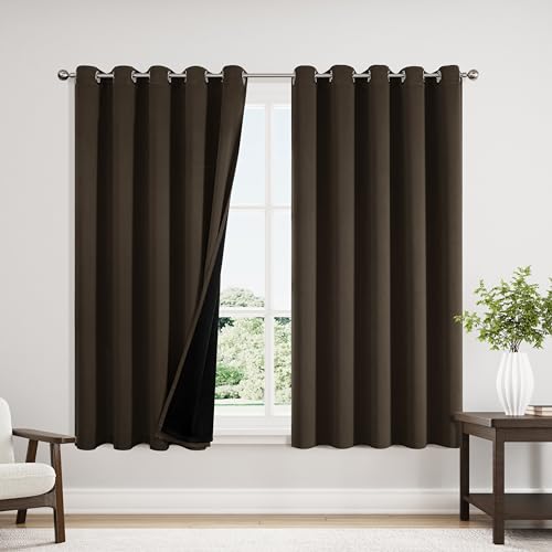 100% Blackout Curtains for Bedroom 63 Inches Long 2 Panels Set (60"W x 63"L (Pack of 2) / Brown)